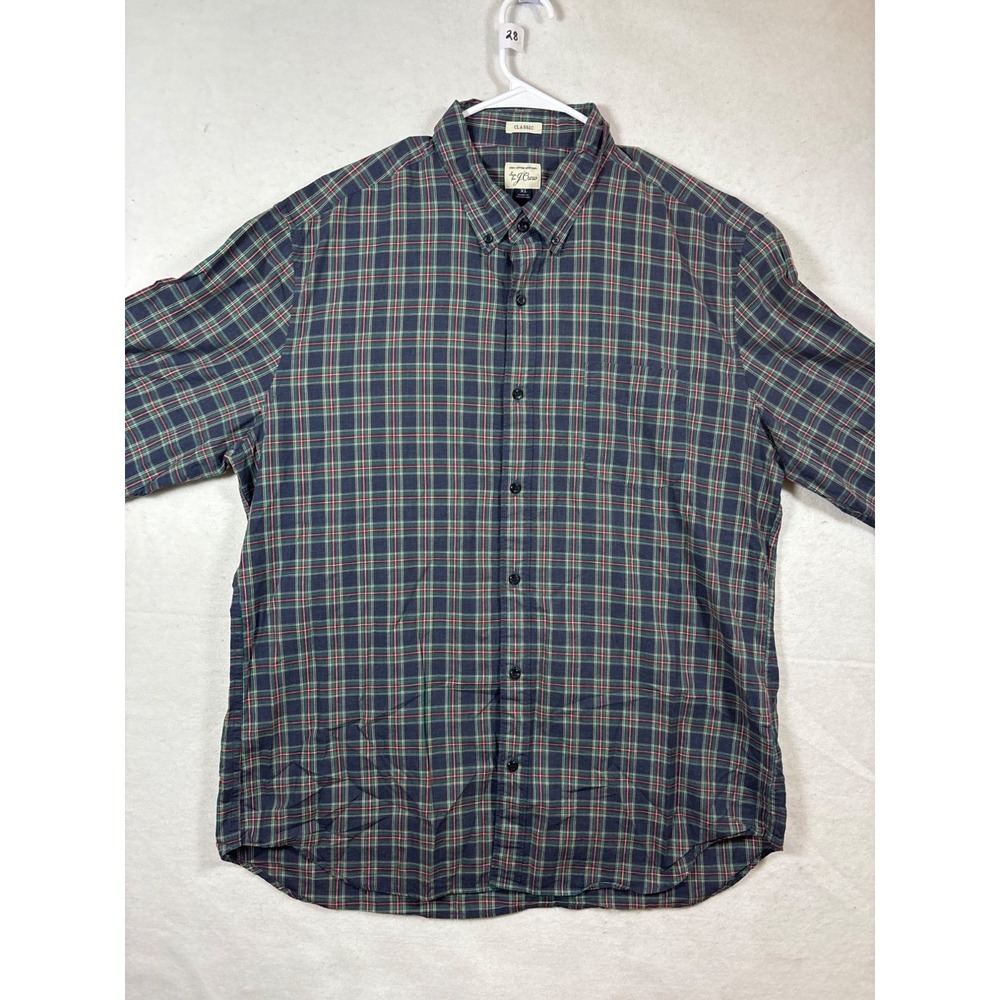 J Crew Classic Fit Plaid Button Down Shirt Men's XL Blue Green Red Cotton